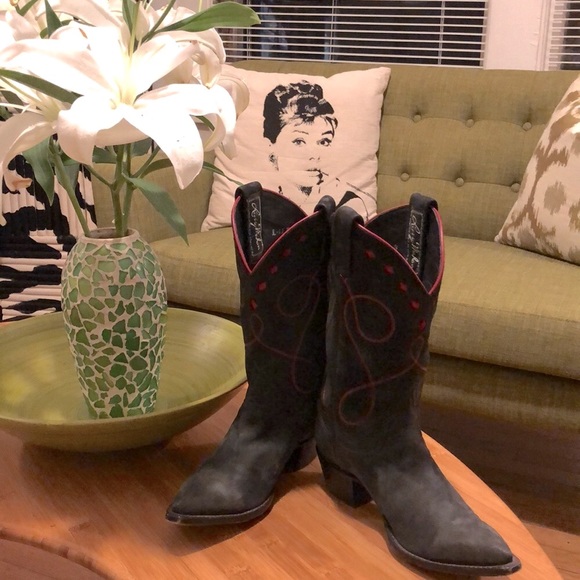 Larry Mahan Grey Suede Western Boots Women’s 6 - Picture 14 of 15
